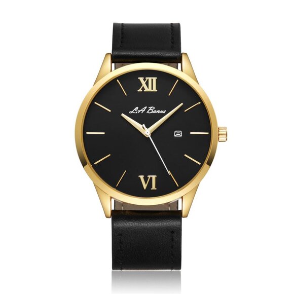 La Banus Men's Roman Numeral Gold & Black Leather Watch - Picture 5 of 5